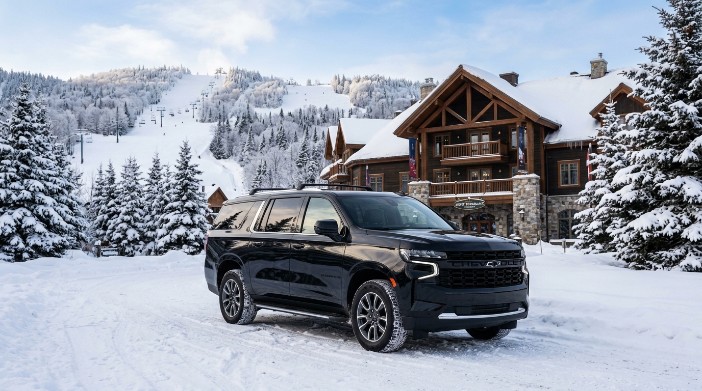 VUS pleine grandeur Chevrolet Suburban dans le village enneigé